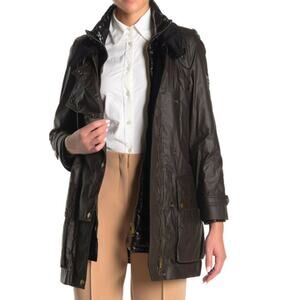 $1,395 Burberry Calver Hall Coat Dark Olive Coat w/ Black Puffy Jacket 8 US NWT